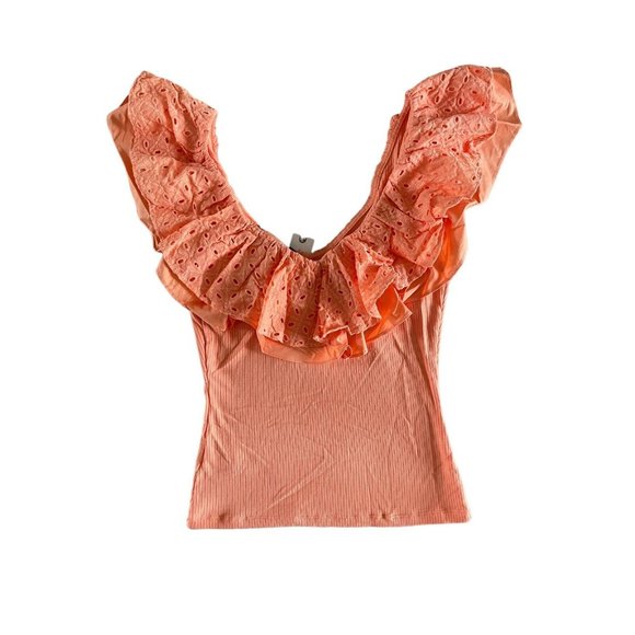 Anthropologie Sunday in Brooklyn Eyelet Ruffled Top Orange XXS‎ $78 NEW NWT - Picture 10 of 12